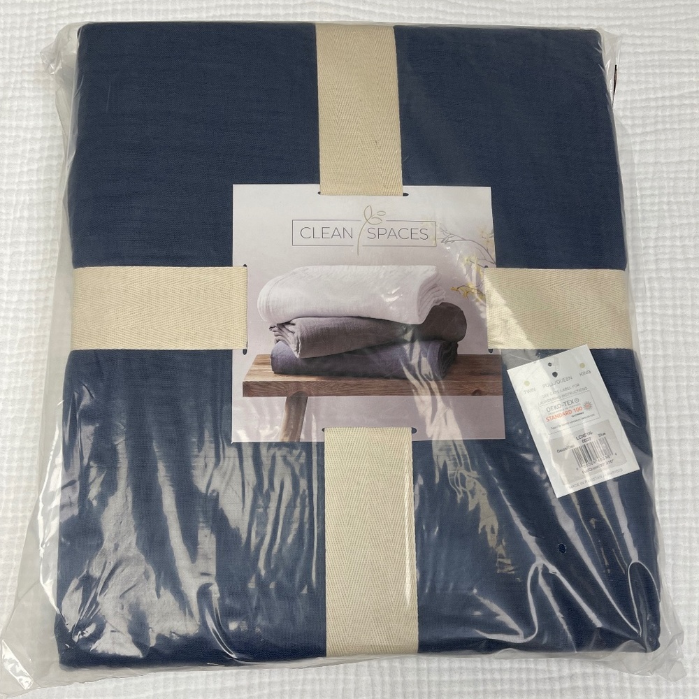 Clean Spaces BLUE Gauze 100% Cotton Full / Queen Blanket Cover Lightweight NEW!!